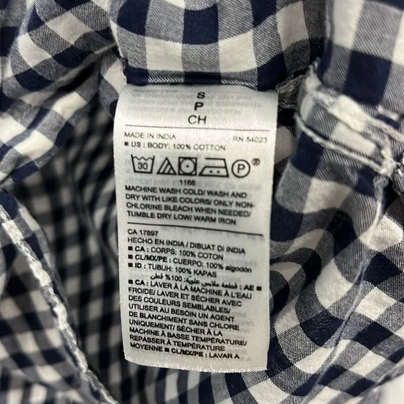 Old Navy The Classic Short Navy Blue Gingham Check Cotton Button Down Small - Picture 5 of 7